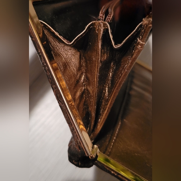 Lodis Vintage Bronze Metallic Croc Embossed Gold Framed Long Wallet, 7.5"x3.5" - Picture 14 of 16